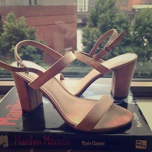 6.5 B.P. Tan Strap Block Heel Sandals